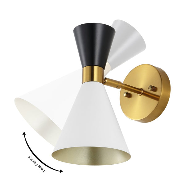 Safavieh ANOYA, Handcrafted Iron Wall Sconce Set of 2 - Modern Multi-Tone White/Black/Brass Finish Elegance SCN4090A-SET2