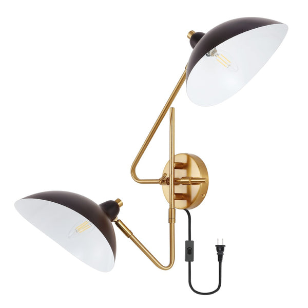 Safavieh ASPERA, Set of 2 Elegant 14.5-Inch Brass/Black Iron Wall Sconces for Modern Interior Spaces SCN4091A-SET2