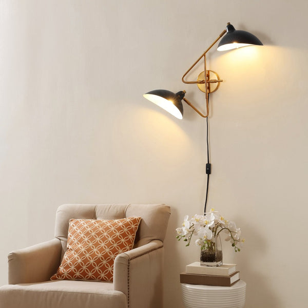 Safavieh ASPERA, Set of 2 Elegant 14.5-Inch Brass/Black Iron Wall Sconces for Modern Interior Spaces SCN4091A-SET2