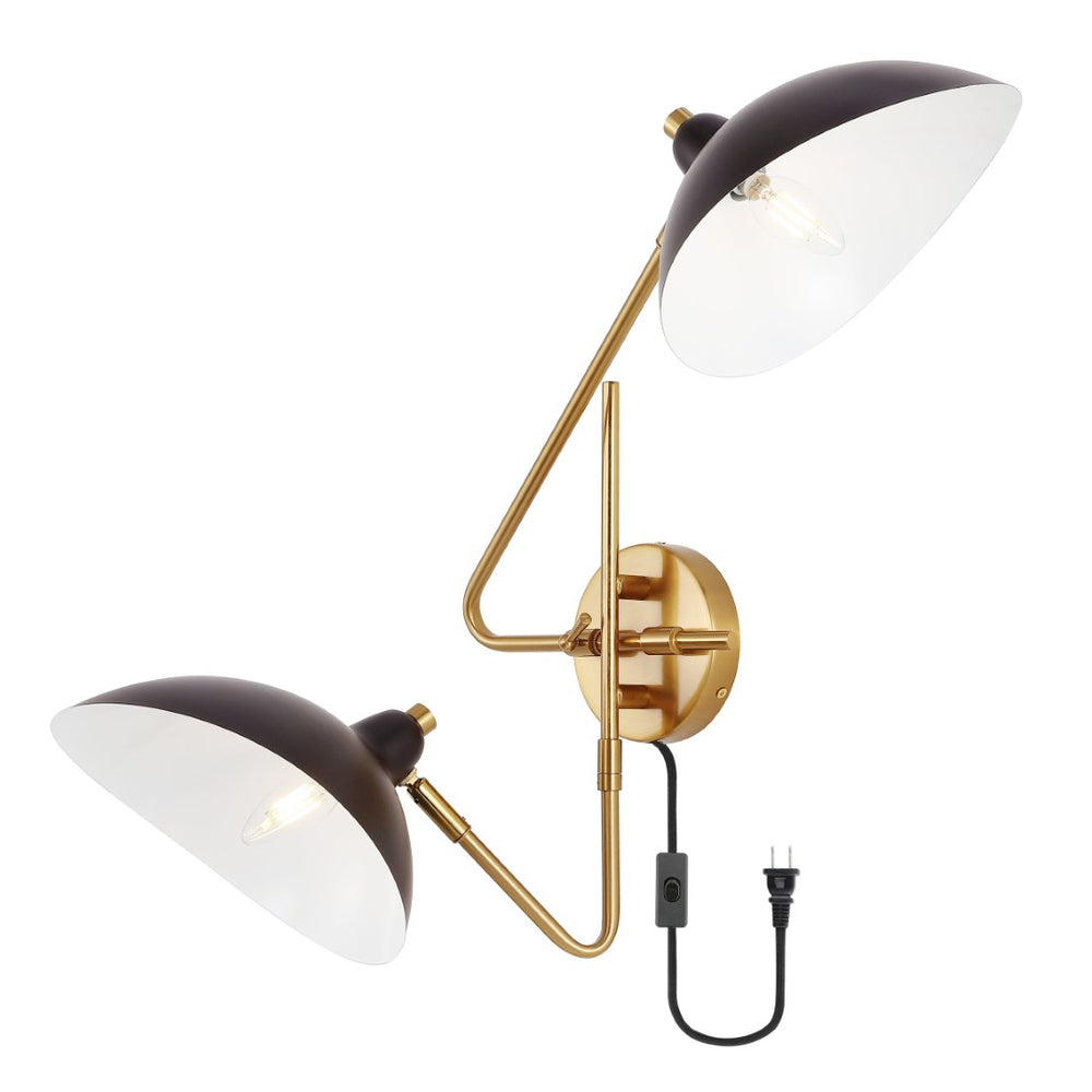 Safavieh ASPERA, Set of 2 Elegant 14.5-Inch Brass/Black Iron Wall Sconces for Modern Interior Spaces SCN4091A-SET2