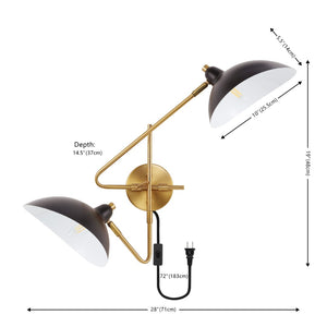 Safavieh ASPERA, Set of 2 Elegant 14.5-Inch Brass/Black Iron Wall Sconces for Modern Interior Spaces SCN4091A-SET2