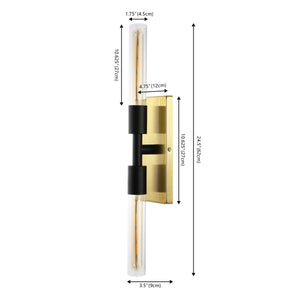 Safavieh Nyx, 2 Light, 24.5 Inch, Brass/Black, Iron/Glass Wall Sconce X23 Brass Gold / Black 4.75" x 3.5" x 24.5"
