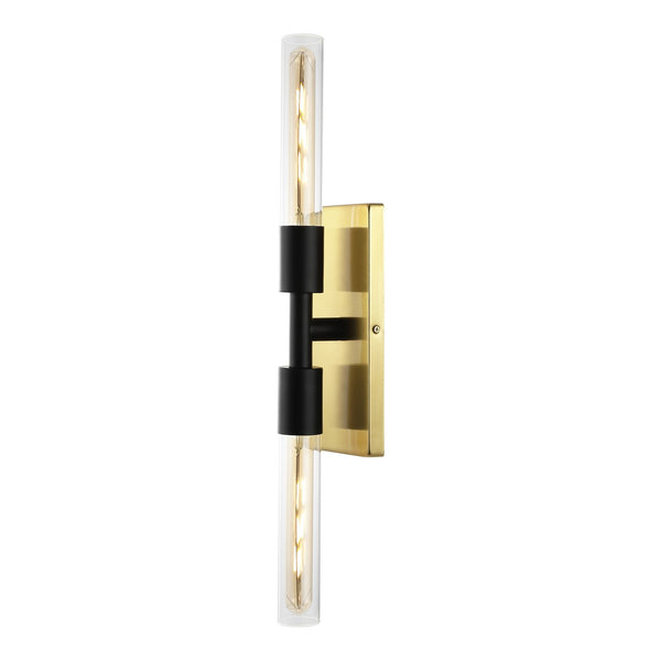 Safavieh Nyx, 2 Light, 24.5 Inch, Brass/Black, Iron/Glass Wall Sconce X23 Brass Gold / Black 4.75" x 3.5" x 24.5"