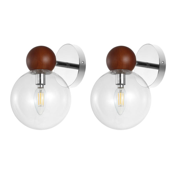 Safavieh RIO, RIO Wall Sconce Set of 2 - Dark Walnut & Nickel, Modern Iron & Glass Accents for Elegant Lighting SCN4098A-SET2