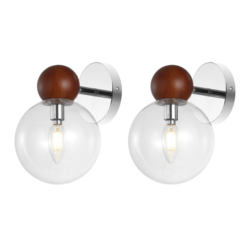 Safavieh RIO, RIO Wall Sconce Set of 2 - Dark Walnut & Nickel, Modern Iron & Glass Accents for Elegant Lighting SCN4098A-SET2