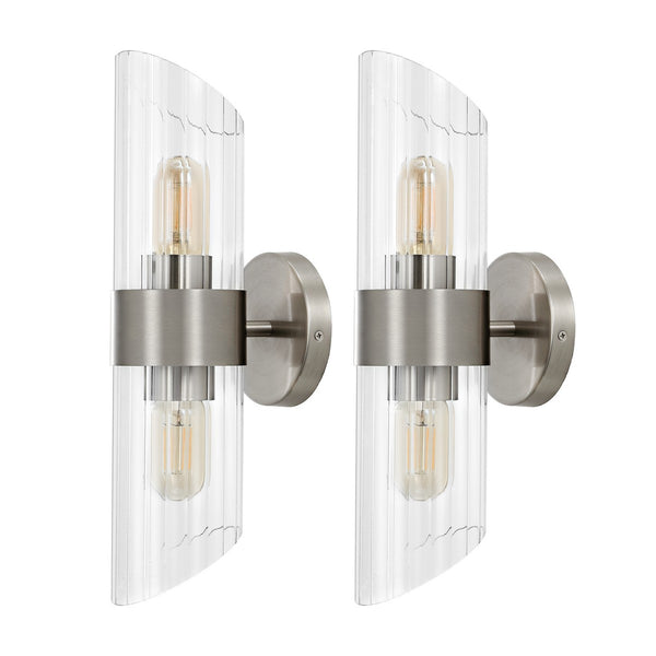 Safavieh Eytan, 2 Light, 4 Inch, Brushed Nickle, Iron/Glass Wall Sconce Set Of 2​ - Set of 2 Nickel SCN4099A-SET2