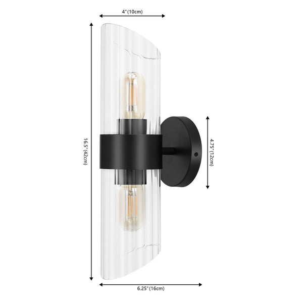 Safavieh  Eytan, 2 Light, 4 Inch, Black, Iron/Glass Wall Sconce Set Of 2​ - Set of 2 Black SCN4099C-SET2