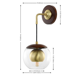 Safavieh POLOMA, Elegant 8-Inch Dark Walnut & Brass Wall Sconce Set of 2 - Timeless Iron & Glass Design SCN4100A-SET2