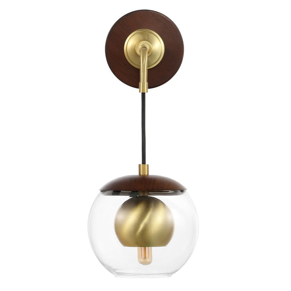 Safavieh POLOMA, Elegant 8-Inch Dark Walnut & Brass Wall Sconce Set of 2 - Timeless Iron & Glass Design SCN4100A-SET2