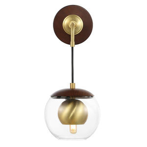 Safavieh POLOMA, Elegant 8-Inch Dark Walnut & Brass Wall Sconce Set of 2 - Timeless Iron & Glass Design SCN4100A-SET2