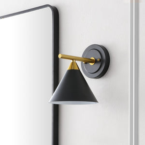 Safavieh WYANET, Elegant 8-Inch Iron Wall Sconce Set of 2, Perfect for Hallways and Living Spaces Decor Black / Brass SCN4101A-SET2