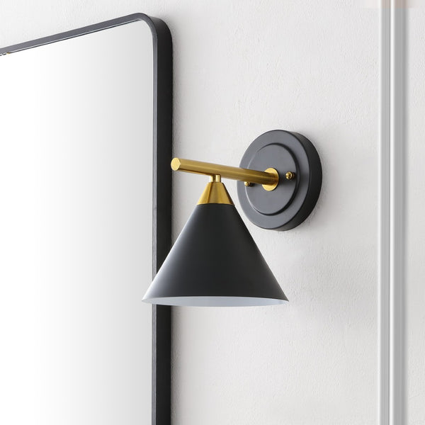 Safavieh WYANET, Elegant 8-Inch Iron Wall Sconce Set of 2, Perfect for Hallways and Living Spaces Decor Black / Brass SCN4101A-SET2