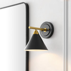Safavieh WYANET, Elegant 8-Inch Iron Wall Sconce Set of 2, Perfect for Hallways and Living Spaces Decor Black / Brass SCN4101A-SET2