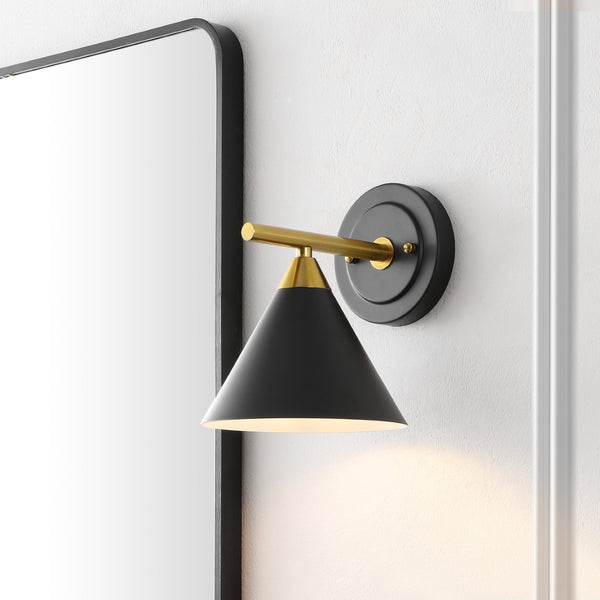 Safavieh WYANET, Elegant 8-Inch Iron Wall Sconce Set of 2, Perfect for Hallways and Living Spaces Decor Black / Brass SCN4101A-SET2