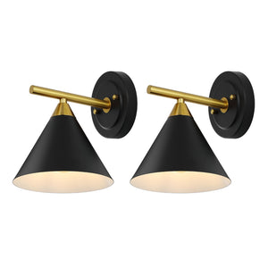 Safavieh WYANET, Elegant 8-Inch Iron Wall Sconce Set of 2, Perfect for Hallways and Living Spaces Decor Black / Brass SCN4101A-SET2