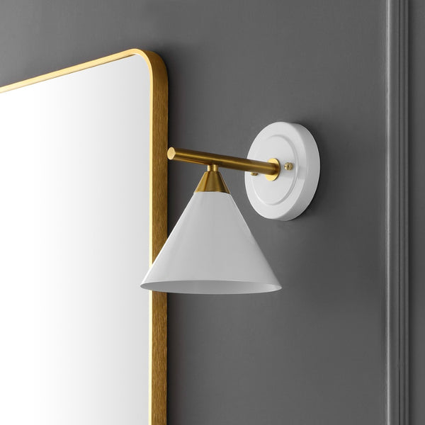 Safavieh WYANET, Elegant 8-Inch Iron Wall Sconce Set of 2, Perfect for Hallways and Living Spaces Decor White / Brass SCN4101B-SET2