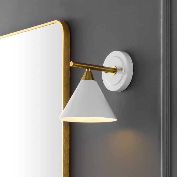 Safavieh WYANET, Elegant 8-Inch Iron Wall Sconce Set of 2, Perfect for Hallways and Living Spaces Decor White / Brass SCN4101B-SET2