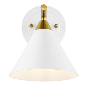Safavieh WYANET, Elegant 8-Inch Iron Wall Sconce Set of 2, Perfect for Hallways and Living Spaces Decor White / Brass SCN4101B-SET2