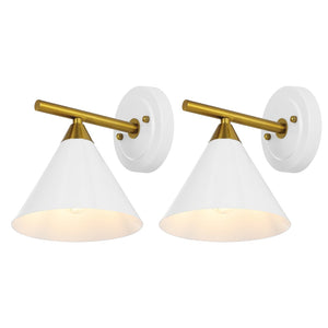 Safavieh WYANET, Elegant 8-Inch Iron Wall Sconce Set of 2, Perfect for Hallways and Living Spaces Decor White / Brass SCN4101B-SET2