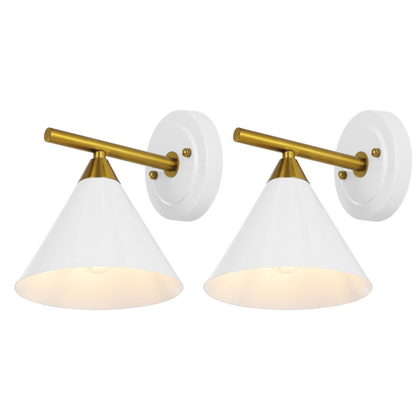 Safavieh WYANET, Elegant 8-Inch Iron Wall Sconce Set of 2, Perfect for Hallways and Living Spaces Decor White / Brass SCN4101B-SET2