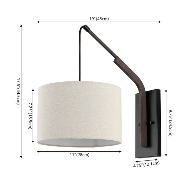Safavieh NOLDITA, Set of 2, 19-Inch Black/Walnut Iron Wall Sconces with Soft Fabric Shades for Elegant Lighting SCN4102A-SET2