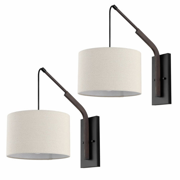 Safavieh NOLDITA, Set of 2, 19-Inch Black/Walnut Iron Wall Sconces with Soft Fabric Shades for Elegant Lighting SCN4102A-SET2