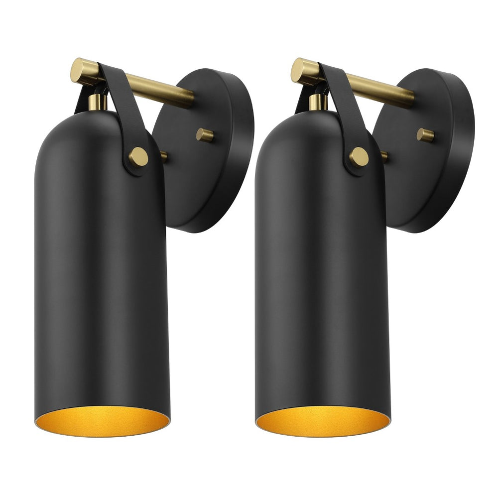 Safavieh WESTLY, Elegant Wall Sconce Set of 2 - Modern Iron and Faux Leather Lighting for Home Décor Black / Gold SCN4103B-SET2