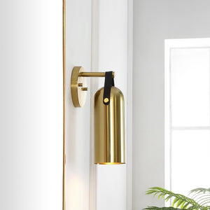 Safavieh WESTLY, Elegant Wall Sconce Set of 2 - Modern Iron and Faux Leather Lighting for Home Décor Gold SCN4103C-SET2