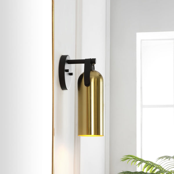 Safavieh WESTLY, Elegant Wall Sconce Set of 2 - Modern Iron and Faux Leather Lighting for Home Décor Gold / Black SCN4103D-SET2