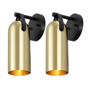 Safavieh Westly, 4 Inch, Brass/Black, Iron/Leather Wall Sconce Set Of 2​ - Set of 2 Brass Gold SCN4103D-SET2