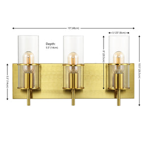 Safavieh Jester, 3 Light, 19 Inch, Brass, Iron/Glass Wall Sconce X23 Brass Gold / Clear 5.5" x 19" x 10.5"