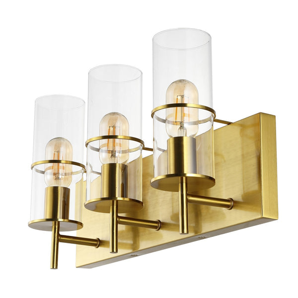 Safavieh Jester, 3 Light, 19 Inch, Brass, Iron/Glass Wall Sconce X23 Brass Gold / Clear 5.5" x 19" x 10.5"