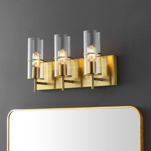 Safavieh Jester, 3 Light, 19 Inch, Brass, Iron/Glass Wall Sconce X23 Brass Gold / Clear 5.5" x 19" x 10.5"