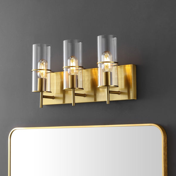 Safavieh Jester, 3 Light, 19 Inch, Brass, Iron/Glass Wall Sconce X23 Brass Gold / Clear 5.5" x 19" x 10.5"