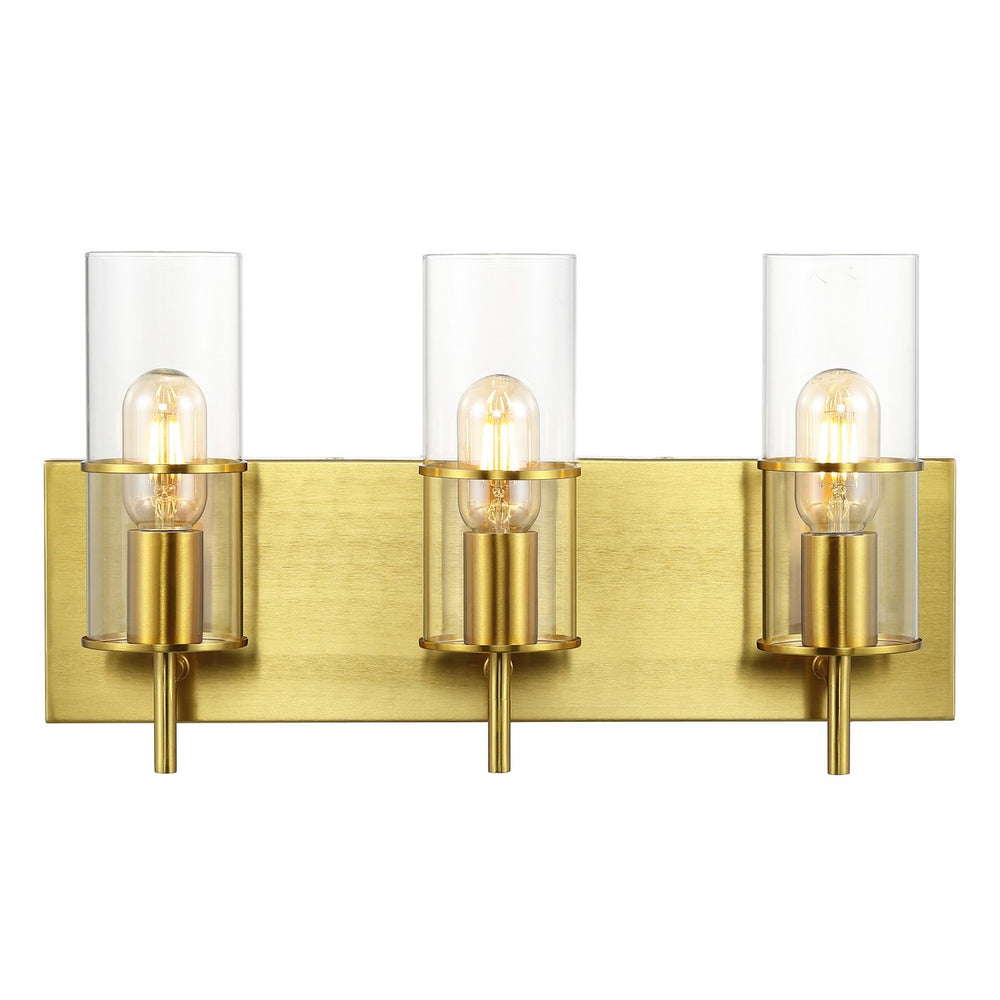 Safavieh Jester, 3 Light, 19 Inch, Brass, Iron/Glass Wall Sconce X23 Brass Gold / Clear 5.5" x 19" x 10.5"