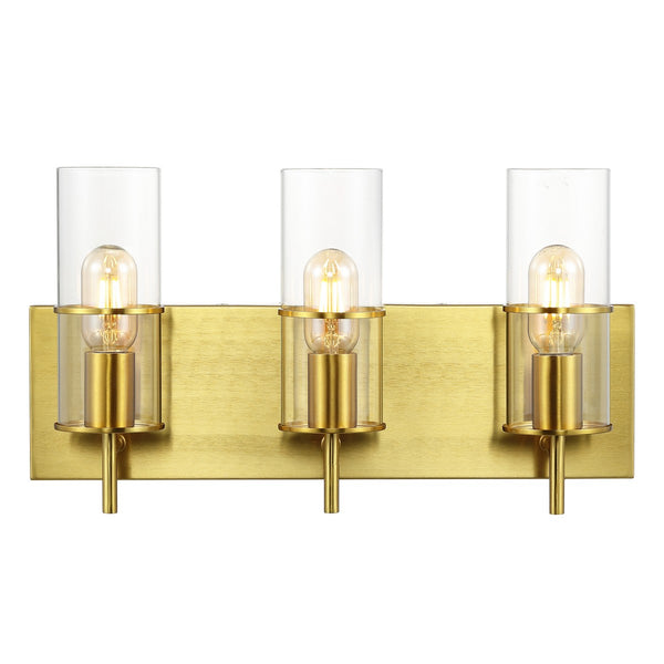 Safavieh Jester, 3 Light, 19 Inch, Brass, Iron/Glass Wall Sconce X23 Brass Gold / Clear 5.5" x 19" x 10.5"