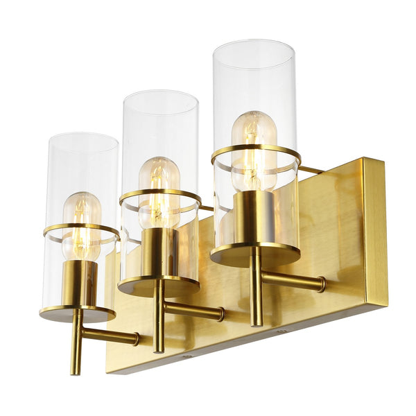 Safavieh Jester, 3 Light, 19 Inch, Brass, Iron/Glass Wall Sconce X23 Brass Gold / Clear 5.5" x 19" x 10.5"
