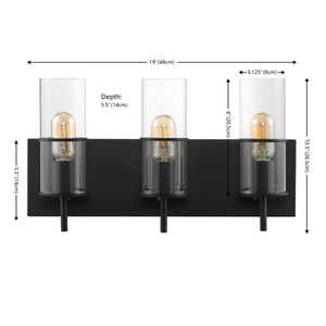 Safavieh Jester, 3 Light, 19 Inch, Black, Iron/Glass Wall Sconce X23 Black / Clear 5.5" x 19" x 10.5"