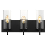 Safavieh Jester, 3 Light, 19 Inch, Black, Iron/Glass Wall Sconce X23 Black / Clear 5.5" x 19" x 10.5"