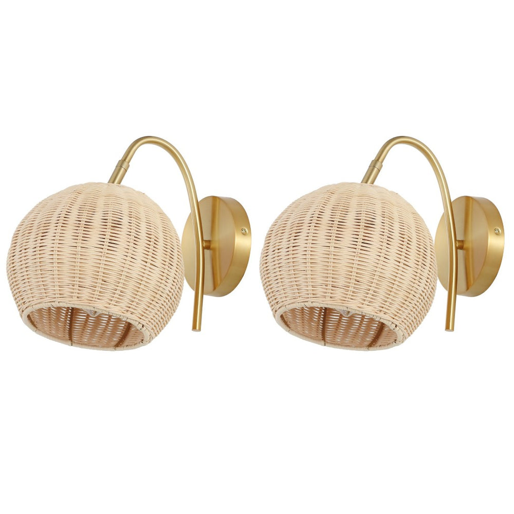 Safavieh NAHUM, Set of 2 Elegant Rattan and Brass Wall Sconces for Soft Ambient Lighting in Any Space SCN4105A-SET2