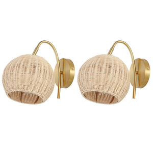 Safavieh NAHUM, Set of 2 Elegant Rattan and Brass Wall Sconces for Soft Ambient Lighting in Any Space SCN4105A-SET2