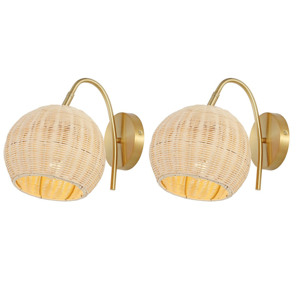Safavieh NAHUM, Set of 2 Elegant Rattan and Brass Wall Sconces for Soft Ambient Lighting in Any Space SCN4105A-SET2