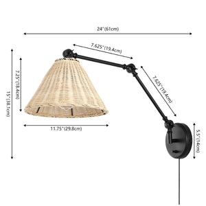 Safavieh SOLADO, Set of 2 24-Inch Rattan & Iron Wall Sconces for Warm Ambient Lighting & Stylish Decor SCN4106A-SET2