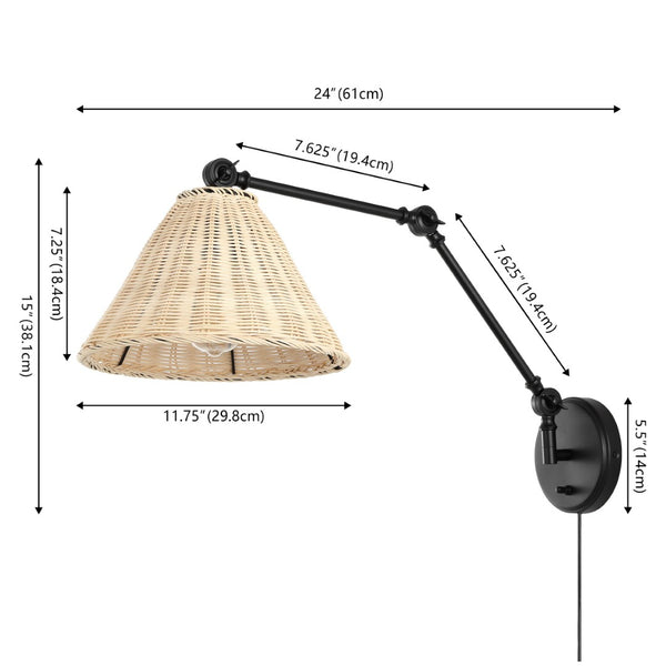 Safavieh SOLADO, Set of 2 24-Inch Rattan & Iron Wall Sconces for Warm Ambient Lighting & Stylish Decor SCN4106A-SET2