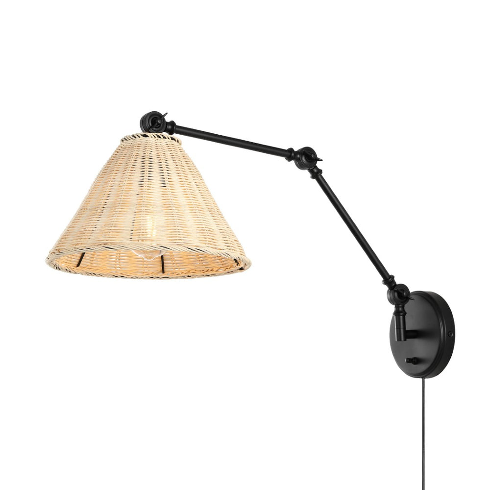 Safavieh SOLADO, Set of 2 24-Inch Rattan & Iron Wall Sconces for Warm Ambient Lighting & Stylish Decor SCN4106A-SET2