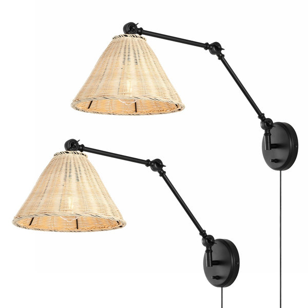 Safavieh SOLADO, Set of 2 24-Inch Rattan & Iron Wall Sconces for Warm Ambient Lighting & Stylish Decor SCN4106A-SET2