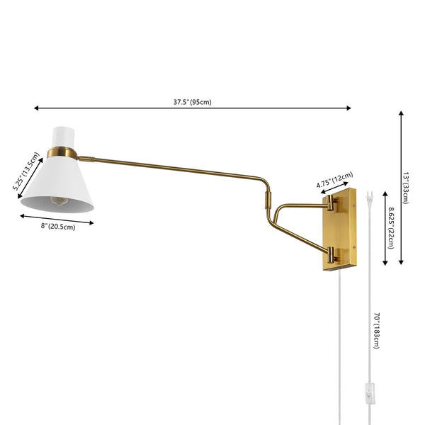 Safavieh Cleome, 37.5 Inch, Brass/White, Iron Wall Sconce Brass / White 37.5 x 8 x 13