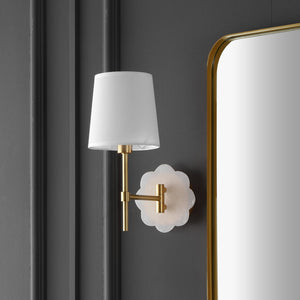 Safavieh LYSSINE, Elegant Brass & White Alabaster Wall Sconce Pair for Ambient Lighting in Any Room SCN4116A-SET2