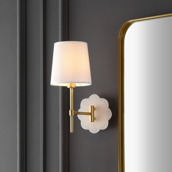 Safavieh LYSSINE, Elegant Brass & White Alabaster Wall Sconce Pair for Ambient Lighting in Any Room SCN4116A-SET2