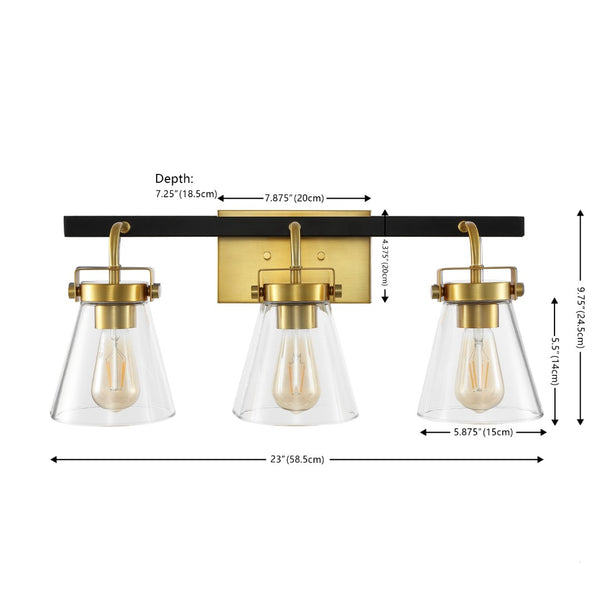 Safavieh RAYNEY, 3-Light Wall Sconce for Elegant Ambient Illumination in Iron and Glass – Perfect Accent Fixture Brass / Black SCN4118A